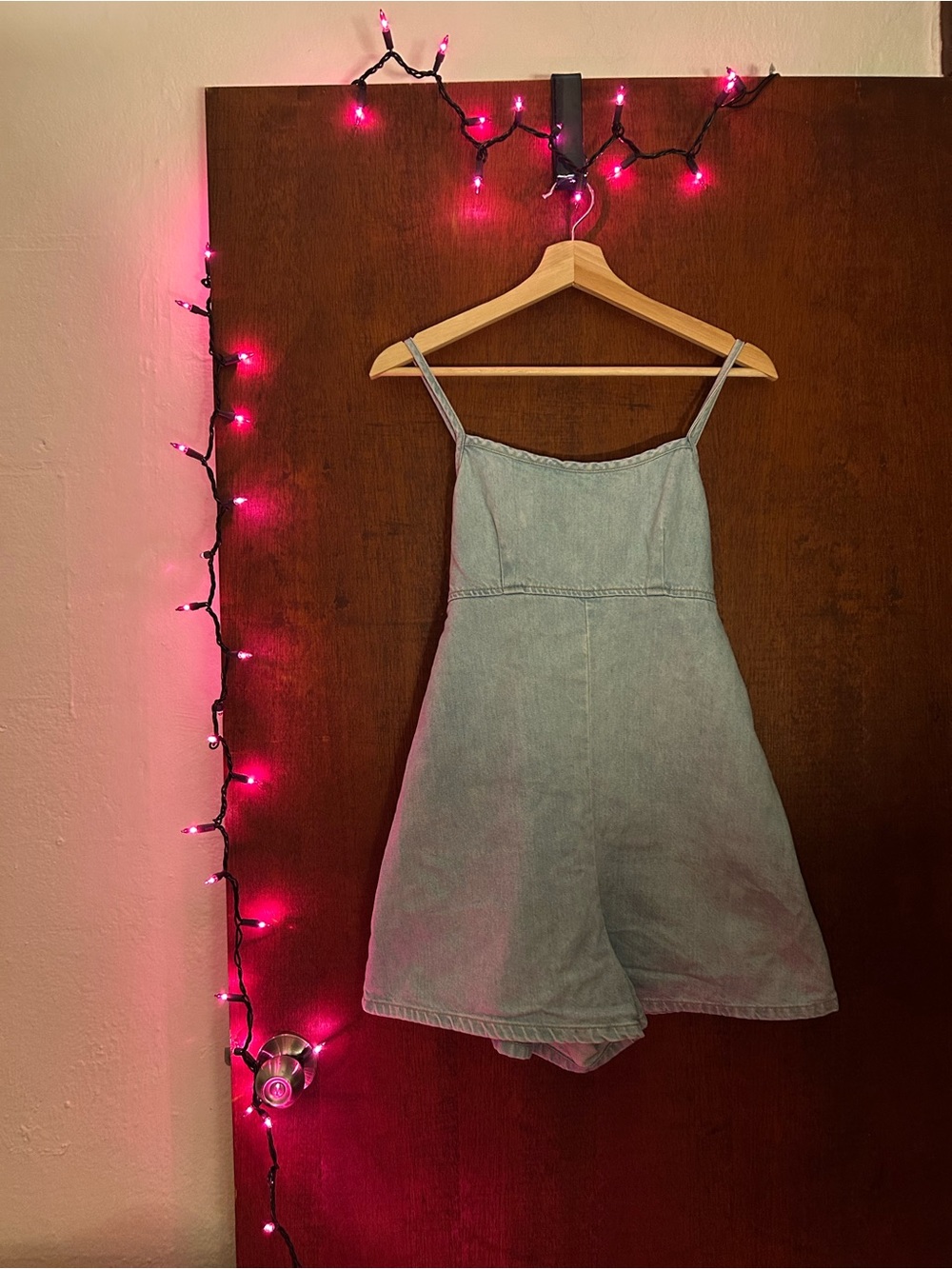 Denim A-Line Mini Dress with Spaghetti Straps